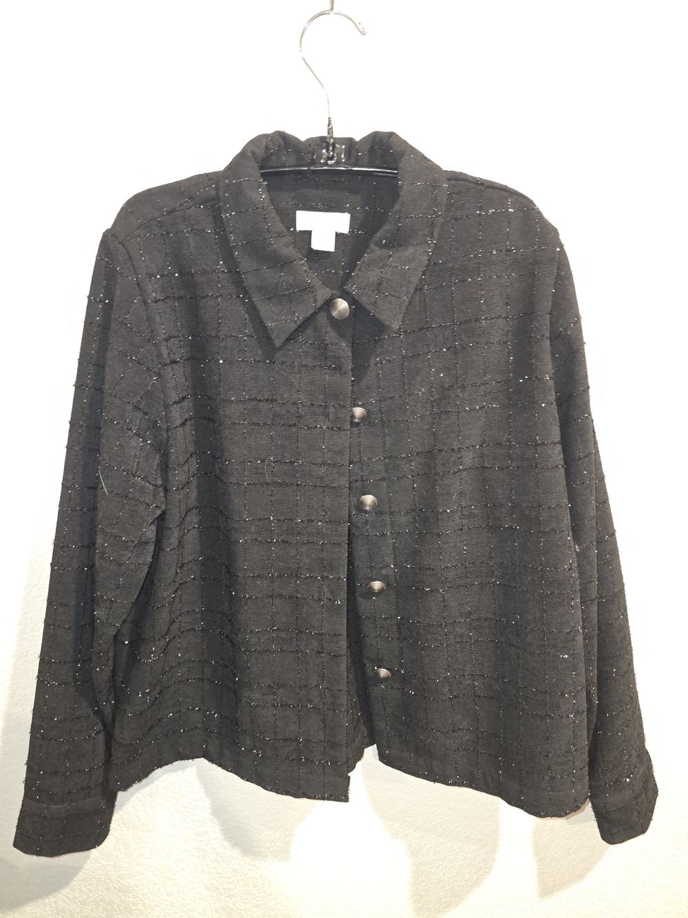 Christopher & Banks Women's Medium Black Metallic Shimmer Tweed Button Jacket